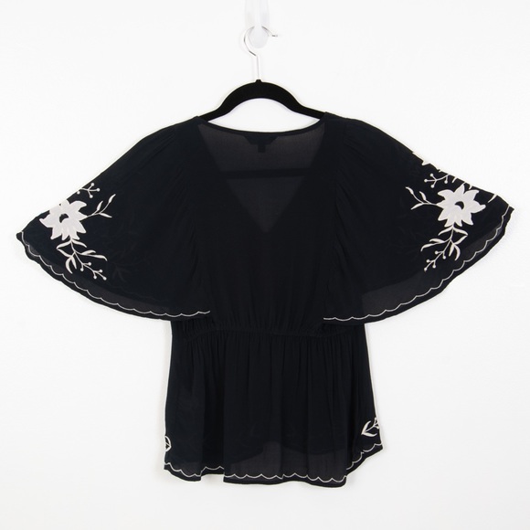 Lucky Brand Black with Cream Floral Embroidery Button Down Blouse - Picture 5 of 7